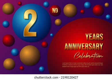 Logo del 2do Aniversario con colorido fondo abstracto, diseño de plantillas para tarjeta de invitación y afichar la celebración de tu cumpleaños. Vector eps 10