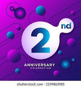 2nd  Anniversary Logo With Colorful Abstract Background, Template Design For Invitation Card And Poster Your Birthday Celebration. Vector Eps 10