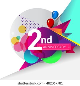 2nd Anniversary logo, Colorful geometric background vector design template elements for your birthday celebration.
