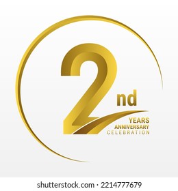 2nd Anniversary Logo, Logo design for anniversary celebration with gold color isolated on white background, vector illustration