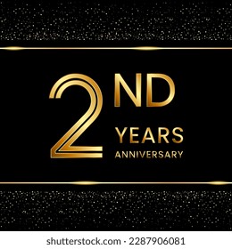 2nd anniversary logo design with double line concept. Line Art style. Golden number logo. Vector Template Illustration