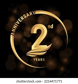 2nd Anniversary Logo, Logo design with gold color wings for poster, banner, brochure, magazine, web, booklet, invitation or greeting card. Vector illustration