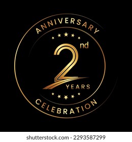 2nd Anniversary. Anniversary logo design with gold color ring and text for anniversary celebration events. Logo Vector Template