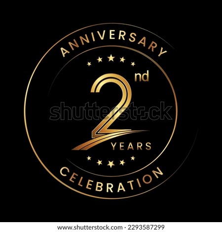 2nd Anniversary. Anniversary logo design with gold color ring and text for anniversary celebration events. Logo Vector Template