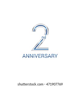 2nd anniversary logo design uses three lines which form the numbers.  years anniversary signs . Silver and blue color anniversary