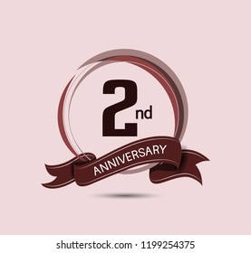 2nd anniversary logo with elegance brown color composition and ribbon isolated on soft brown background for celebration company event