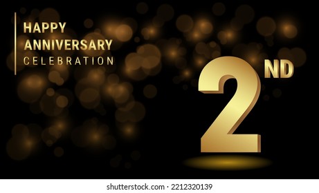 2nd anniversary logo with gold color for booklets, leaflets, magazines, brochure posters, banners, web, invitations or greeting cards. Vector illustration