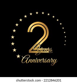 Logo del 2do aniversario con color oro para folletos, afiches, banners, revistas, web, folletos, invitaciones o tarjetas de felicitación. Ilustración del vector