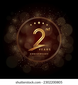 2nd anniversary logo with gold double line style decorated with glitter and confetti Vector EPS 10