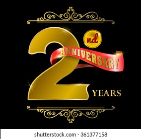 2nd Anniversary logo, gold vector design template elements