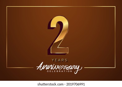 Logo del 2do aniversario de oro de color aislado en un fondo elegante. Aniversario del vector para la celebración.