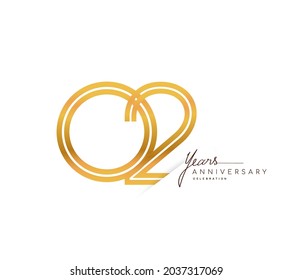 2nd anniversary logo golden colored with linked number isolated on white background, vector design for greeting card and invitation card.