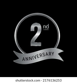 2nd anniversary logo silver color for celebration event, wedding, greeting card, invitation, round stamp