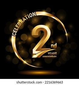 2nd Anniversary Logo, Template design for anniversary celebration with golden ring and text, vector illustration