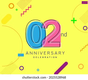 2nd anniversary logo, vector design birthday celebration with colorful geometric background.