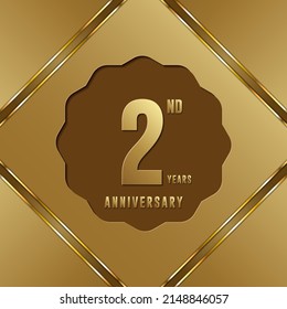 2nd anniversary logotype. Anniversary celebration template design with golden ring for booklet, leaflet, magazine, brochure poster, banner, web, invitation or greeting card. Vector illustrations.
