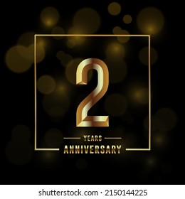 Logotipo del 2do Aniversario. Diseño de planilla de celebración del aniversario con anillo de oro para folletos, folletos, revistas, póster de folleto, banner, web, invitación o tarjeta de saludo. Ilustraciones vectoriales.