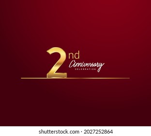 2nd anniversary logotype with golden color and underline design isolated on red color. vector anniversary for celebration, invitation card, and greeting card