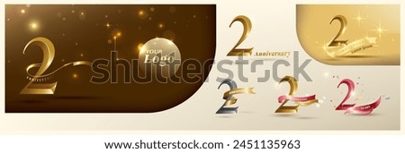 2nd anniversary logotype modern gold number with shiny ribbon. alternative logo number Golden anniversary celebration