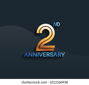 2nd anniversary logotype with multiple line golden color isolated on dark blue background for celebration
