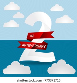 2nd anniversary on sea and sky background vector.