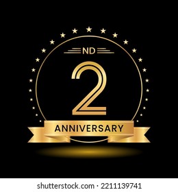 2nd  Anniversary, Perfect template design for anniversary celebration with gold color for booklet, leaflet, magazine, brochure poster, web, invitation or greeting card. Vector template