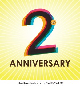 2nd Anniversary poster / template design in retro style - Vector Background