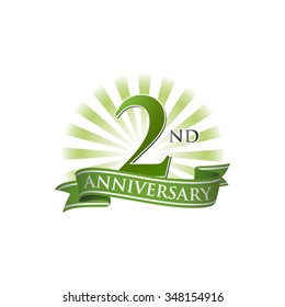 2nd Anniversary Ribbon Logo With Green Rays Of Light