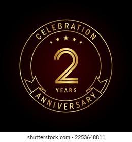 2nd anniversary template design concept with golden ribbon for anniversary celebration event. Logo Vector Template