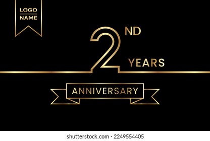 2nd Anniversary template design with gold color for celebration event, invitation, banner, poster, flyer, greeting card. Line Art Design, Vector Template