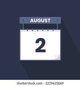 2nd August calendar icon. August 2 calendar Date Month icon vector illustrator