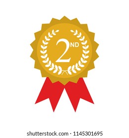 2nd award icon. The Best award label. Golden laurel wreath with crown symbol