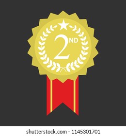 2nd award icon. The Best award label. Golden laurel wreath with crown symbol