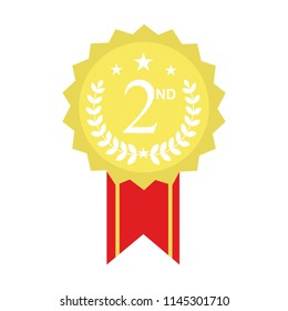 2nd award icon. The Best award label. Golden laurel wreath with crown symbol
