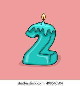 2nd Birthday Candle Number .Vector design template elements for your birthday celebration.