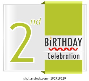 2nd birthday celebration card with vibrant colors and ribbon - vector illustration