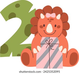 Ilustración del vector del dinosaurio de la muchacha del 2do cumpleaños