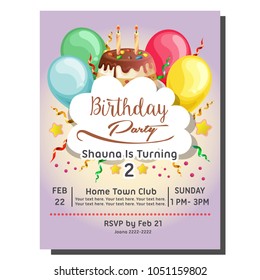 2nd birthday party invitation with balloon and topping tart