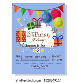2nd Birthday Party Invitation Card With Present Box