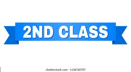2ND CLASS text on a ribbon. Designed with white title and blue stripe. Vector banner with 2ND CLASS tag.