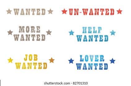 2nd Creative Group of Grunge Style Wanted Stamps, Isolated Vector Art is available for use on light or dark backgrounds.