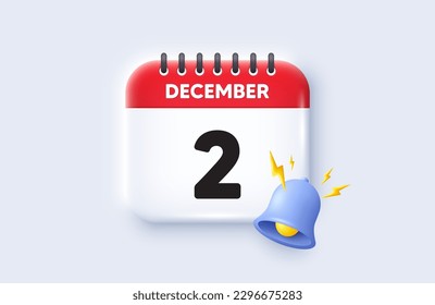 2nd day of the month icon. Calendar date 3d icon. Event schedule date. Meeting appointment time. 2nd day of December month. Calendar event reminder date. Vector