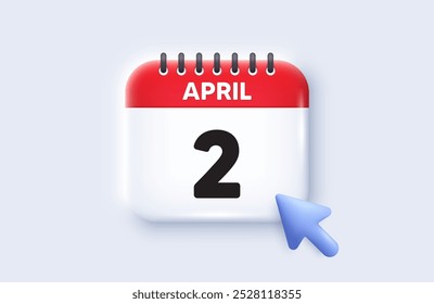 2nd day of the month icon. Calendar date 3d icon. Event schedule date. Meeting appointment time. 2nd day of April month. Calendar event reminder date. Vector