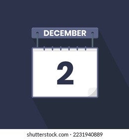 2nd December calendar icon. December 2 calendar Date Month icon vector illustrator