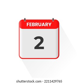 2nd February calendar icon. February 2 calendar Date Month icon vector illustrator