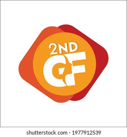 2nd GF Illustration logo, 2nd GF in text with shape on red and yellow rounded boxes, Vector of GF text logo Graphic Illustration logo for with the white isolated background