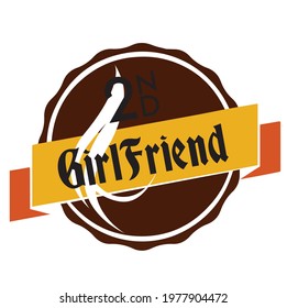 2nd girlfriend logo, Plate with girl face shape, 2nd gf text with yellow strip on the white background. 