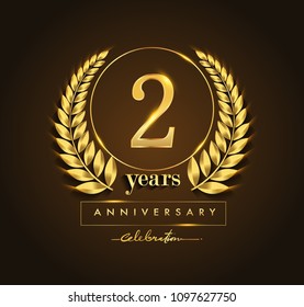 2nd gold anniversary celebration logo with golden color and laurel wreath vector design.