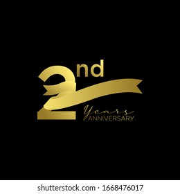 2nd gold black logo with ribbon design number icon