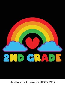 2nd Grade Rainbow Girl Boys Teacher Hello Second Grade Squad Colorful Cute T-Shirt